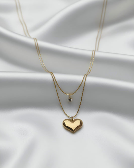 CRYSTAL DOUBLE LAYERED HEART NECKLACE