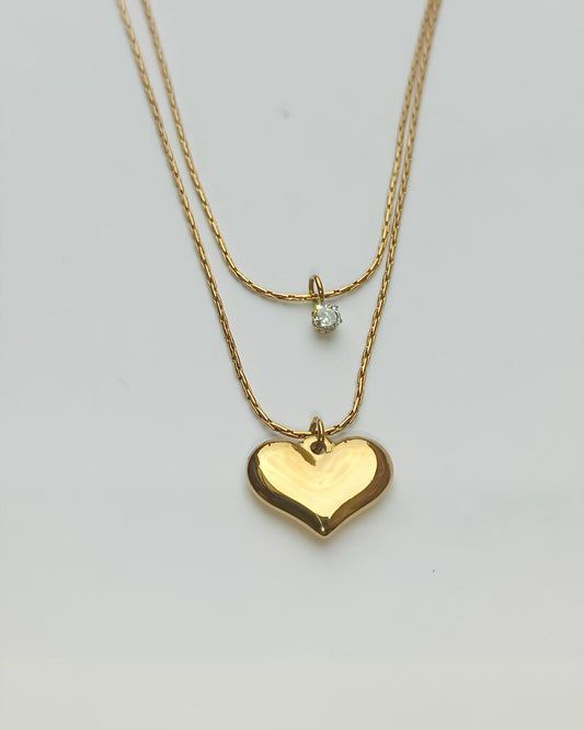 CRYSTAL DOUBLE LAYERED HEART NECKLACE